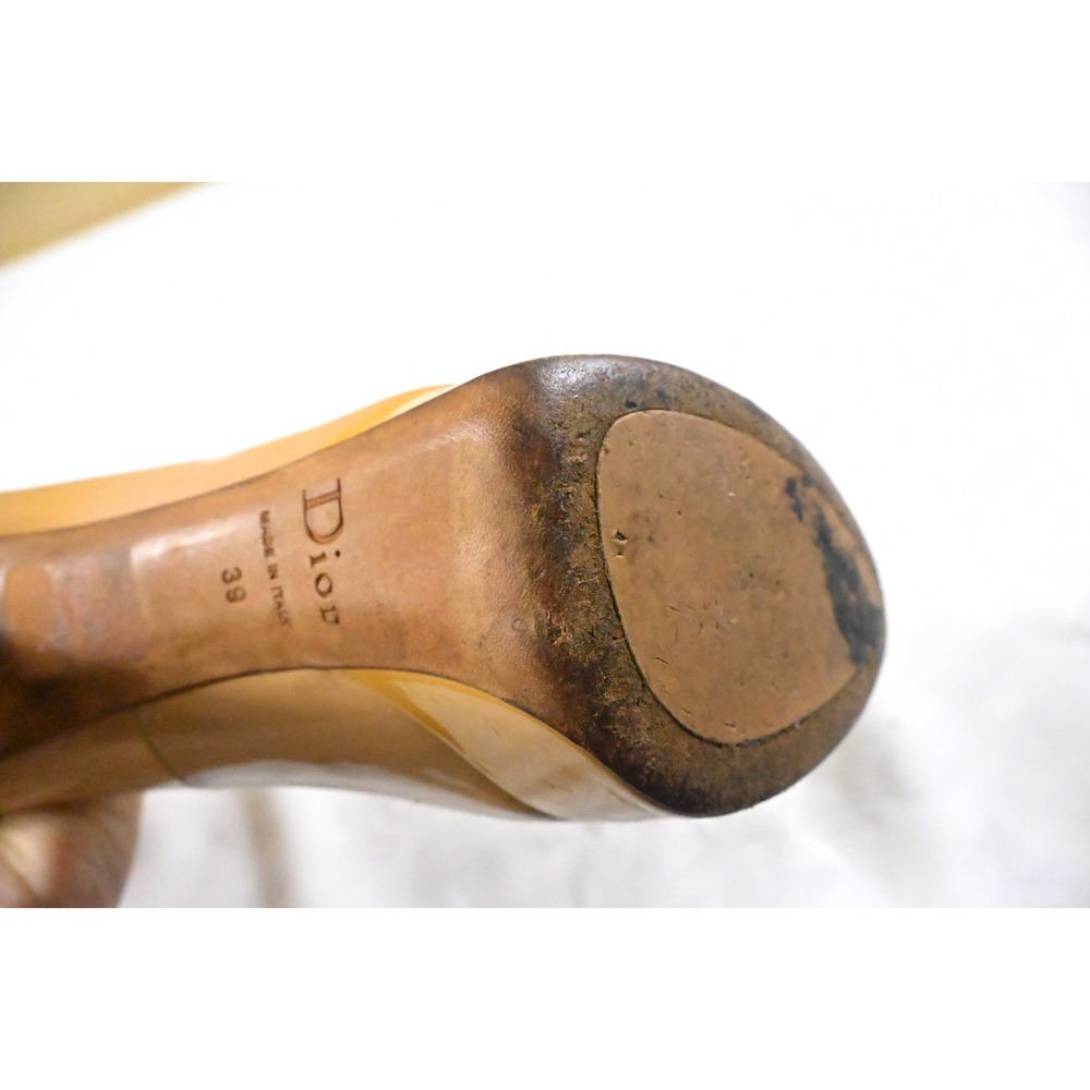 Christian Dior Camel Tan Patent Leather Peep Toe CD Logo Platform Pumps Sz 39 US - Picture 15 of 15